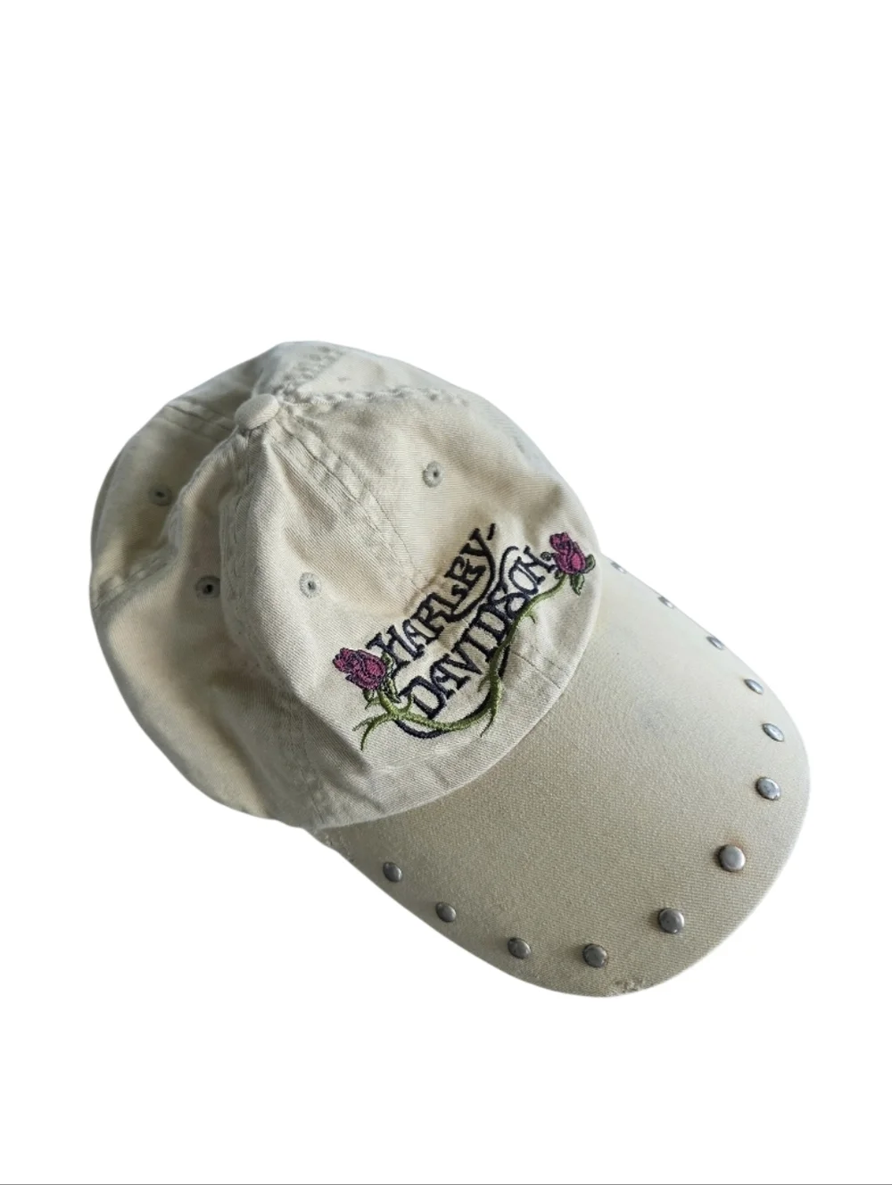 Vintage Y2K Harley-Davidson Embroidered Studded Baseball Cap Cream Biker 2006 - Picture 1 of 16